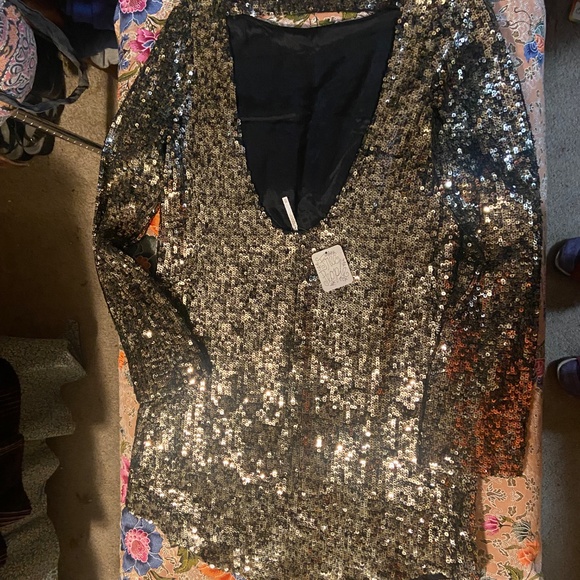 Backless free people sequin long sleeve mini dress XS - Picture 10 of 12